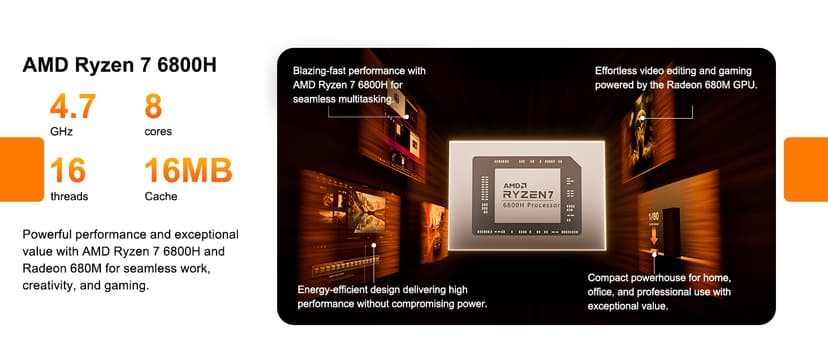 GEEKOM A6 Mini PC, AMD Ryzen 7 6800H(8C/16T, up to 4.7GHz), 32GB DDR5 RAM, 1TB PCIe 4.0 NVMe SSD, Radeon 680M, Compact Aluminium Design Windows 11 Pro Desktop Computer with USB4/8K UHD/Wi-Fi 6E/BT 5.2