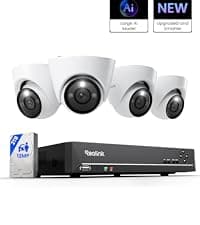 REOLINK New Version 12MP Smart Security System with AI Video Search, Person/Vehicle/Animal Detection Color & Infrared Night Vision, Two-Way Talk, 24/7 Recording, Perimeter Protection, RLK8-1200D4-A