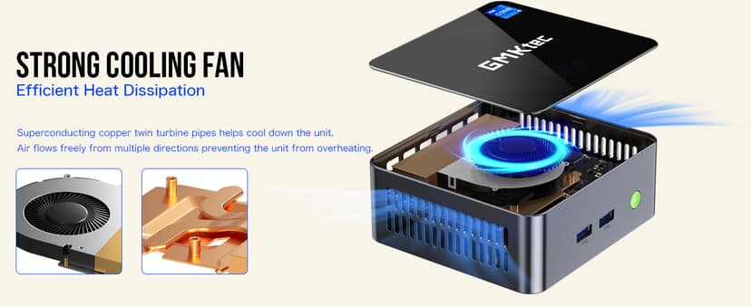 GMKtec Mini Desktop Computer, M3 Intel Core i5 12450H (8C/12T, up to 4.40GHz) Mini PC 16GB DDR4 (8GB*2) 512GB SSD, 2X HDMI 4K, 4X USB 3.2, USB-C, WiFi 6, BT 5.2, RJ45 2.5G Black