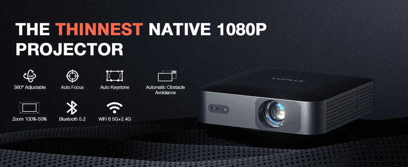【360°Adjustable Stand & Auto Focus/Keystone】Mini Projector with WiFi and Bluetooth, 550ANSI Native 1080P Portable Outdoor Movie Projector, VOPLLS Home Projector 4K Support for HDMI/USB/Phone/PC(Black)