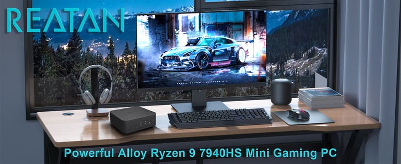 Reatan A9 Mini Gaming PC AMD Ryzen 9 7940HS 64GB DDR5 2TB SSD 5600 MHz RAM, Desktop Mini Computers, Radeon 780M Graphics, 2.5Gbps LAN, HDMI 2.1, 8K USB 4.0 Wi-Fi 6E/BT5.3