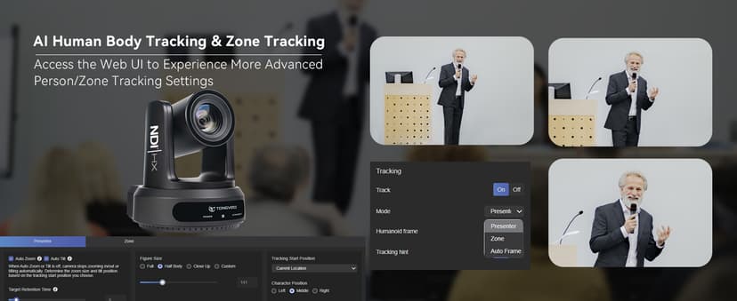 NDI AI Auto-Tracking IP PTZ Camera SDI/HDMI/USB3.0/LAN PoE 30X Optical + 16X Digital Zoom 1080P 60fps for Live Streaming Church Services Education Video Conference with OBS vMix and More