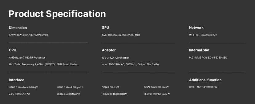 Mini PC P4 Plus, AMD Ryzen 7 5825U Mini Computers, 32GB DDR4 RAM 1TB m.2 NVMe SSD, Dual 2.5GbE LAN Ports/WiFi 6E/BT5.2, 4K Triple Display, Dual NVMe SSD Slots Mini Gaming PC