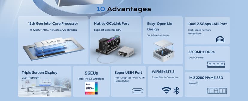 MINISFORUM NAB9 Plus Mini PC Intel Core i9-12900HK(14C/20T), 32GB RAM 1TB SSD, HDMI+DP+USB4(PD) Video Outputs Mini Computers, OCuLink Port, 2X 2.5G LAN Port Intel Iris Xe Graphics Desktop Computer