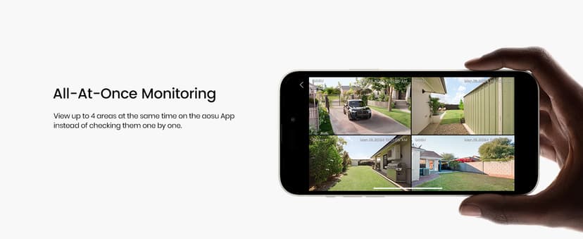 AOSU 4K Solar Security Cameras Wireless Outdoor, Expandable to 16TB (32GB Built-in) HomeCortex Home Security System + 6 Extra Solar Panel, AI Face Recognition & Behavior Detection, 6-Cam Kit