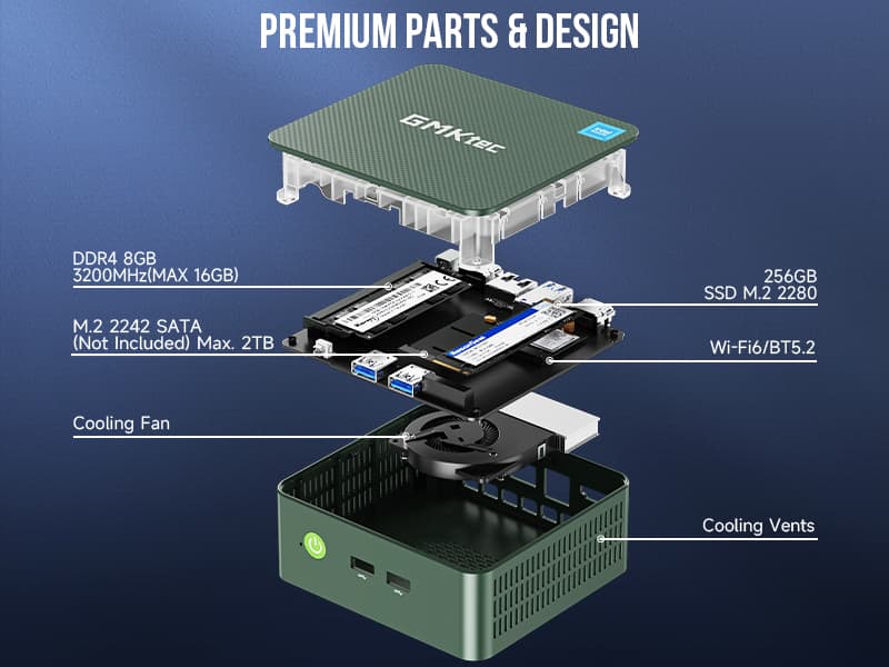 GMKtec Mini PC N150, G3 Plus Intel Twin Lake N150 (3.4GHz), 8GB DDR4 RAM 256GB PCIe M.2 SSD, Desktop Computer 4K Dual HDMI/USB3.2/WiFi 6/BT5.2/2.5G RJ45