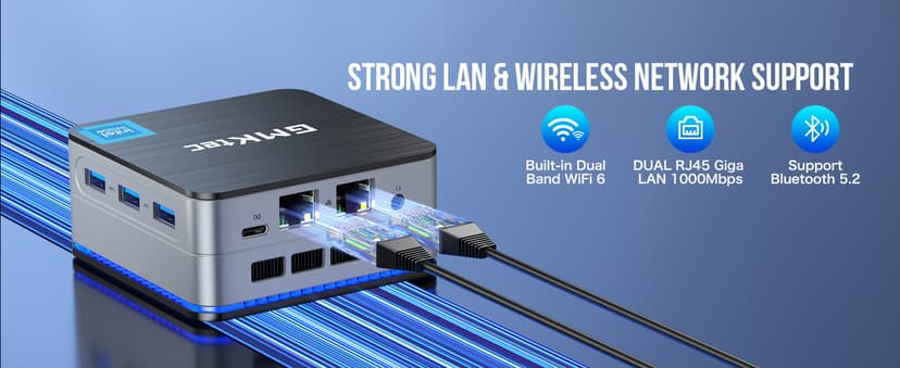 GMKtec Mini PC Intel N150(Turbo 3.6GHz) 12GB DDR5 256GB SSD Dual LAN, Desktop Mini Computer 4K Triple Display, WiFi6, BT5.2, Energy Efficient