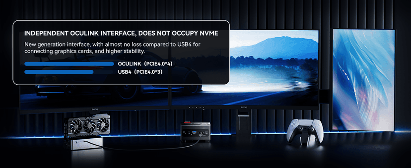 GEM10 Mini PC, AMD Ryzen 7 7840HS (8C/16T, up to 5.1GHz), 32GB RAM (6400MT/S) 1T SSD, Mini Computer, NVME*3,OCULINK+USB4+HDMI2.1, WiFi 6 2.5G LAN 8K Triple Display