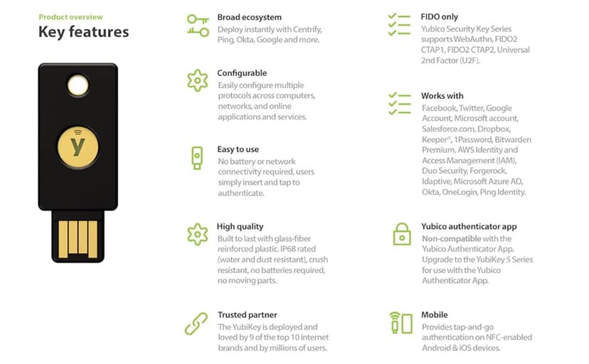 Yubico - Security Key NFC - Basic Compatibility - Multi-factor authentication (MFA) Security Key, Connect via USB-A or NFC, FIDO Certified