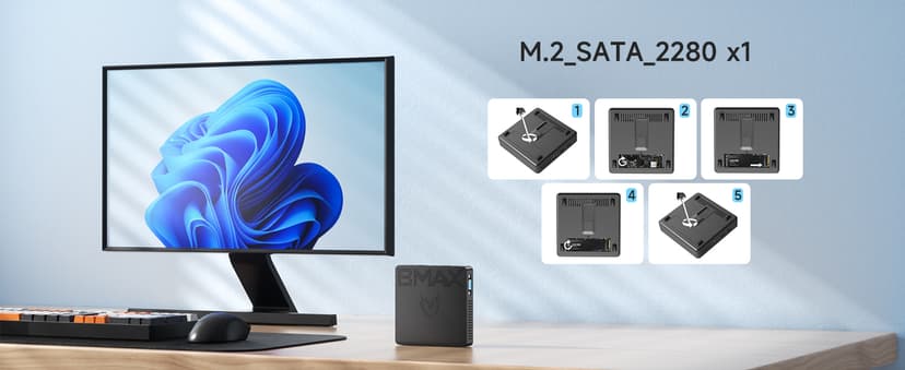 Bmax Mini PC B1 Pro Intel Gemini Lake N4000 (Up to 2.6GHz), 8GB LPDDR4 128GB eMMC Support M.2 SSD Expansion (512GB/2TB), 4K Dual Display 2.4G/5G WiFi & BT4.2 Mini Desktop Computer for Home/Office