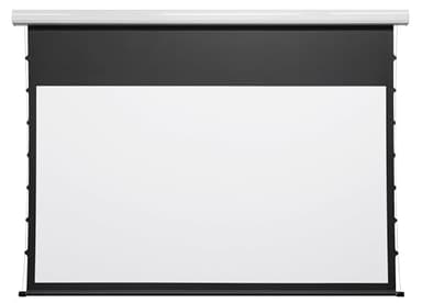 Tensioned Motorized Electric Drop Down 4K/8K Projection Screen, 120" Diagonal 16:9 Matte White with White Aluminum Case Silver Ticket Products P169120