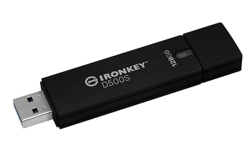 Kingston Ironkey D500S 128GB Encrypted Flash Drive | Dual Hidden Partition | FIPS 140-3 Level 3 | XTS-AES 256-bit | BadUSB and Brute Force Protection | Multi-Pin Option | IKD500S/128GB