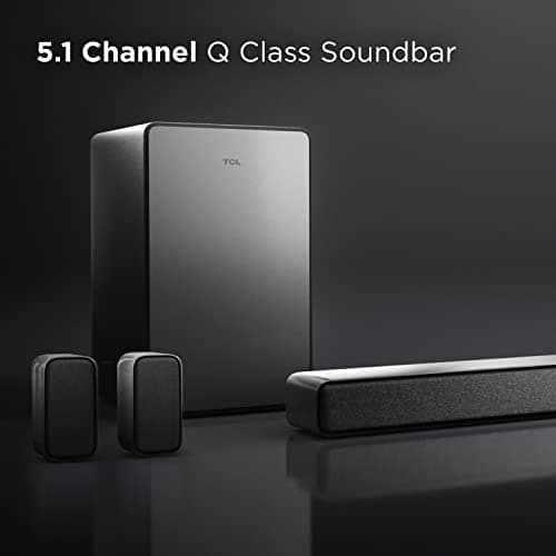 TCL 5.1ch Sound Bar with Wireless Subwoofer (Q6510, 2023 - Model), Dolby Audio, DTS Virtual:X, 430W, Built-in Center Channel Speaker, 2 Rear Surround Sound Speakers, Wall Mount/HDMI Cable (Renewed)