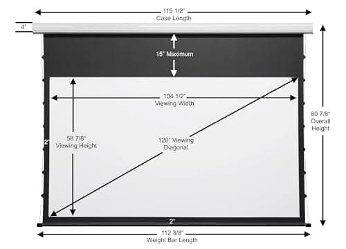 Tensioned Motorized Electric Drop Down 4K/8K Projection Screen, 120" Diagonal 16:9 Matte White with White Aluminum Case Silver Ticket Products P169120