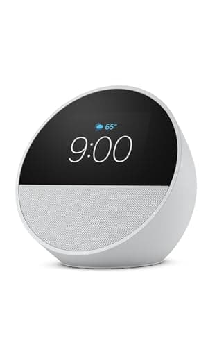 Amazon Echo Spot (newest model), Great for nightstands, offices and kitchens, Smart alarm clock with Alexa, Glacier White