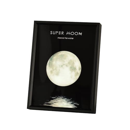 Super Moon Wireless Bluetooth Speaker Wall Art, LED Moon Light Decoration, Black Frame with Music Player Gift