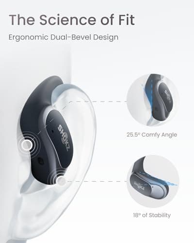 SHOKZ OpenFit Air - Open-Ear Headphones, True Wireless Earbuds, Water Resistant, Secure Earhooks for Daily Use, Black