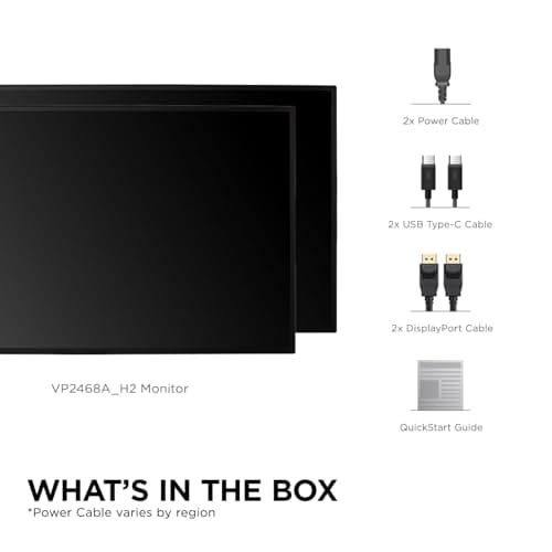 ViewSonic VP2468A_H2 24-Inch Dual Pack Head-Only IPS 1080p Monitor with Advanced Ergonomics, 100% sRGB REC 709, 14-bit 3D LUT, Eye Care, and 65W USB C, Daisy Chain