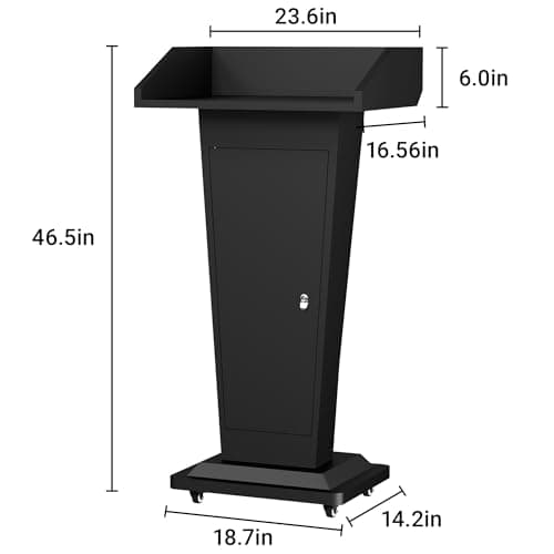 Tredre Black Metal Podium Stand with Wheels, Heavy-Duty Lecterns & Podiums with Storage, Premium Pulpits for Churches, Classrooms and Conferences, Scratch-Resistant Surface, 46.5”H