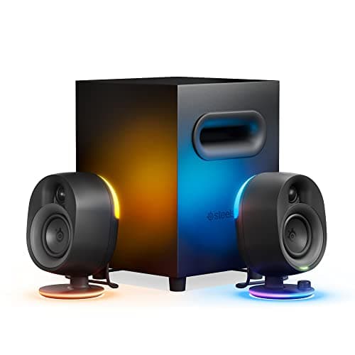 SteelSeries Arena 7 RGB Illuminated 2.1 Gaming Speakers with Powerful Bass, Subwoofer, and Bluetooth - Compatible with PC, PlayStation, Mobile - Black (Renewed)