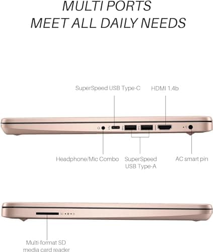 HP 14" Laptop for Student Business, Intel Quad-Core N4120, 8GB RAM + 384GB Storage (128GB eMMC+256GB MSD), Long Battery Life, Wi-Fi, HDMI, 1-Year Office 365 & Windows 11 S, Designed Mouse, Rose Gold