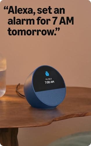 Amazon Echo Spot (newest model), Great for nightstands, offices and kitchens, Smart alarm clock with Alexa, Glacier White