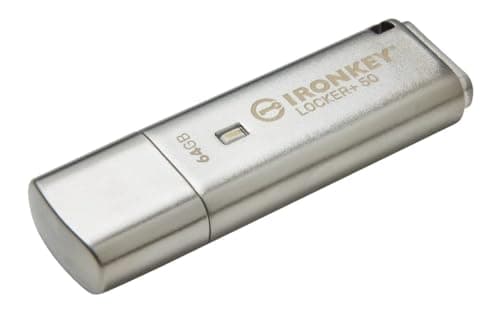Kingston Ironkey Locker+ 50 64GB Encrypted USB Flash Drive | USB 3.2 Gen 1 | XTS-AES Protection & TAA Compliant | Multi-Password Security Options | Automatic Cloud Backup | Metal Casing | IKLP50/64GB