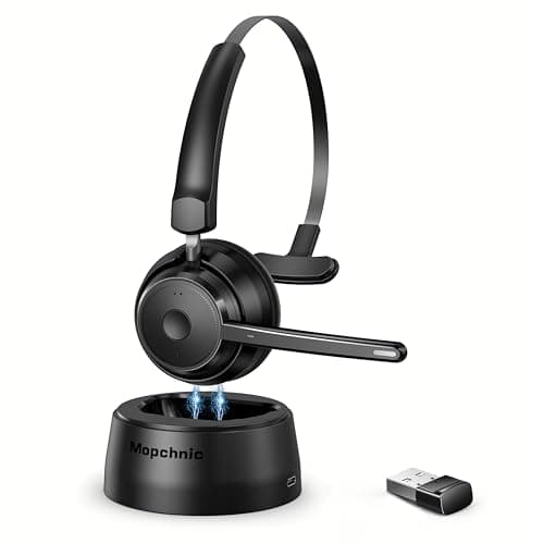 Bluetooth Headset, Wireless Headphone with AI Noise-Canceling Microphone for Computer, On Ear Bluetooth Headset with USB Dongle for Office Call Center Skype Zoom Meeting Online Class (Black)