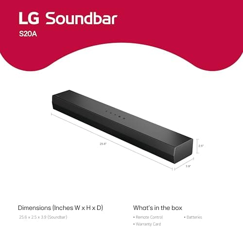 LG S20A 2.0 ch. Soundbar, Dolby Digital, TV Synergy, Wow Interface, DTS Digital Surround (New 2025 Model)