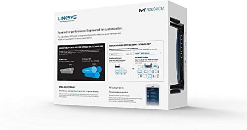 Linksys WRT3200ACM: AC3200 Dual-Band Gigabit Wi-Fi Router, Beamforming Tri-Stream Wireless Signal, Ethernet Ports, MU-MIMO (Black, Blue)