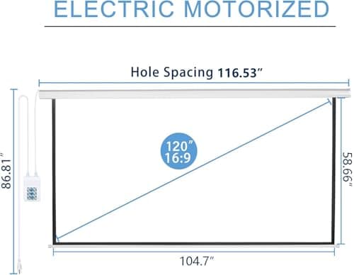Kayle 120" Motorized Projector Screen Electric Diagonal Automatic Projection 16:9 HD Movies Screen for Home Theater Presentation Education Outdoor Indoor W/Wireless Remote, Wall/Ceiling Mount (White)