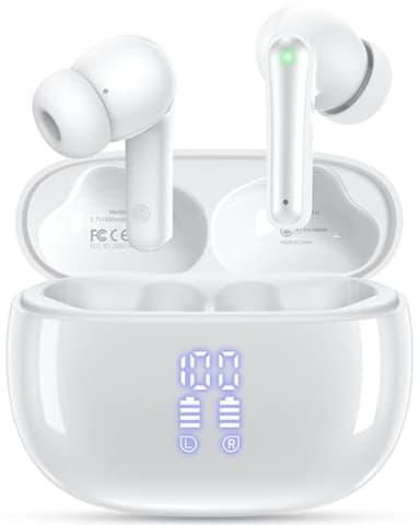 Wireless Earbuds, Bluetooth Ear Buds Headphones with LED Charging Case, Deep Bass Stereo Sound, 40 Hours Playtime, IP7, Lightweight in-Ear Earphones for iPhone Android Sports Workout
