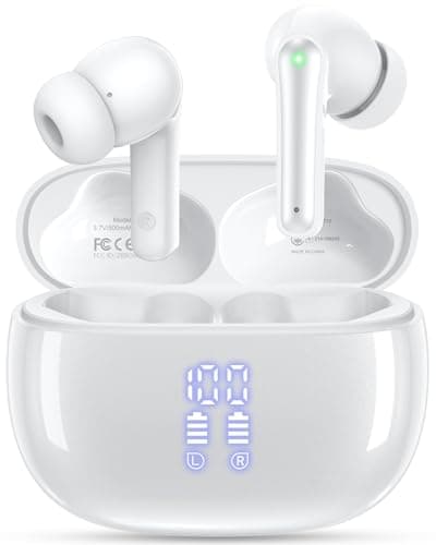 Wireless Earbuds, Bluetooth Ear Buds Headphones with LED Charging Case, Deep Bass Stereo Sound, 40 Hours Playtime, IP7, Lightweight in-Ear Earphones for iPhone Android Sports Workout
