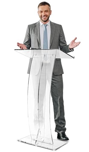 AdirOffice Clear Acrylic Podium, Ideal for use as Pulpits for Churches, Podium Stand for Wedding, or as Acrylic Lectern