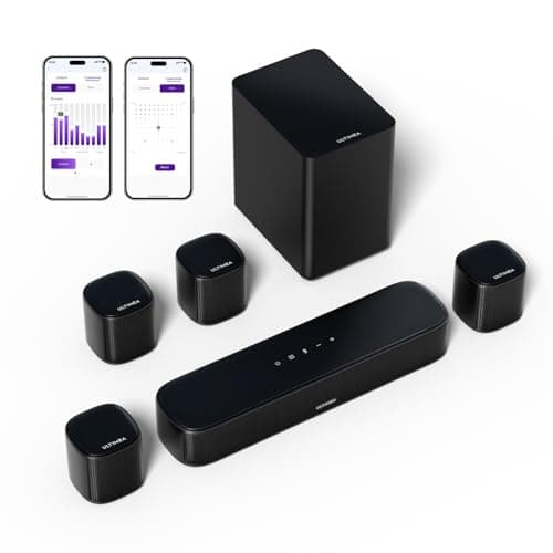 ULTIMEA 7.1ch Virtual Surround Sound Bar, Surround Sound System for TV, Sound Bar for Smart TV with 4 Surround Speakers, Peak Power 330W, App Control, TV Soundbar with Subwoofer, Opt/AUX/BT, Aura A40