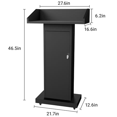 GARVIN Podium Stand with 4 Lockable Wheels, Heavy-Duty Metal Lecterns & Podiums with Hidden Storage, 46.5”H Portable Pulpit for Church, School, Office and Conference, Black
