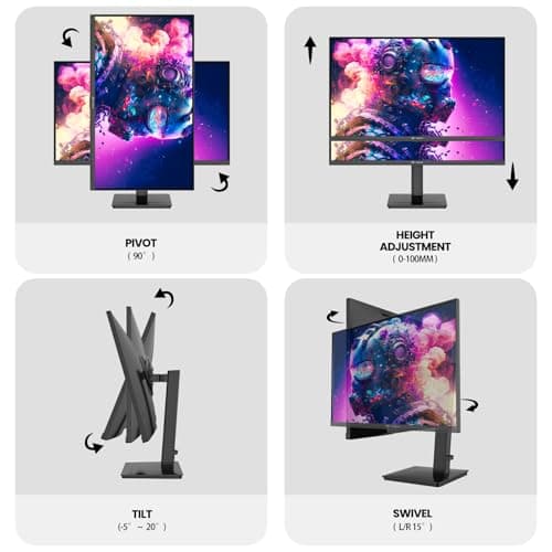CRUA 27” Gaming Monitor, IPS UHD (3840x2160) Dual Mode (4K 144Hz or FHD 300Hz), 120% sRGB, Support Rotating/Vertical, AMD FreeSync, Built-in Speakers, HDMI 2.1 & DP 1.4, Wall Mount Install-Black
