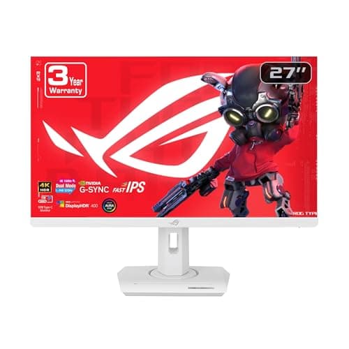 ASUS ROG Strix 27” 4K HDR USB-C Gaming Monitor (XG27UCG-W) – White, UHD (3840x2160) Dual Mode (4K 160Hz or FHD 320Hz), 1ms, Fast IPS, ELMB Sync, G-SYNC Compatible, AI Gaming, 3yr Warranty