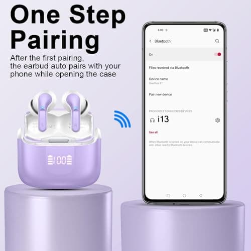 Wireless Earbuds, 2025 Bluetooth 5.4 Headphones NEW Ear Buds 40H Bass Stereo in-Ear Earphones ENC Noise Cancelling Earbuds with 4 HD Mic, USB-C LED Display IP7 Waterproof Sport Headset for Android iOS