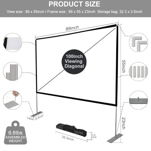 Outdoor Projector Screen with Stand 100 Inch: Portable Projection Screen for Outside Theater Home Backyard Movies