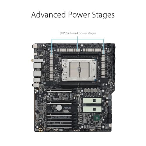 ASUS Pro WS TRX50-SAGE WIFI CEB Workstation motherboard, AMD Ryzen Threadripper PRO 7000 WX,ECC R-DIMM DDR5, 36 power-stage, WiFi 7,PCIe 5.0 x 16,PCIe 5.0 M.2, 10 Gb and 2.5 Gb LAN, multi-GPU support.