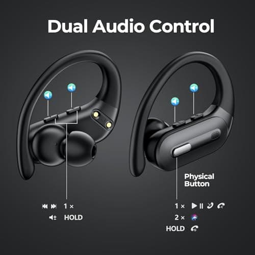 Wireless Earbuds Bluetooth 5.3 Headphones 90 Hrs Playtime Ear buds with Wireless Charging Case Power Display Over-ear Earphones with Earhooks Waterproof Stereo Headset for Android phone Workout Black