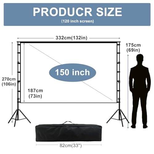Projector Screen and Stand, lejiada150'' Upgraded Large Projection Screen Anti Crase Foldable with Carry Bag for Party Outdoor Movie Nights, Film Festivals, Business Presentations, Meetings, Home