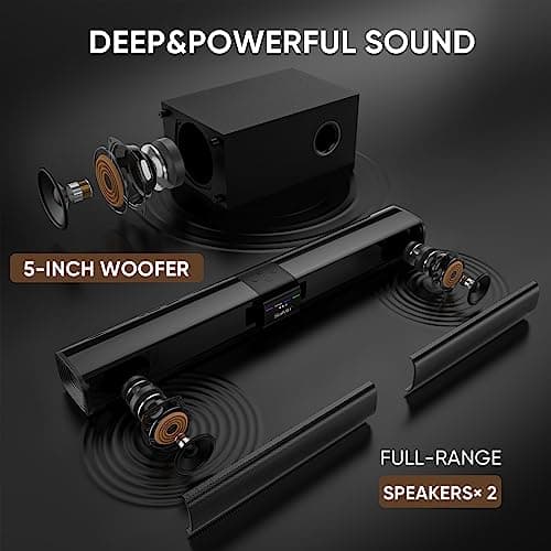 Saiyin Sound Bar for Smart TV with 5.25 Inch Subwoofer, 100W 24 Inch Soundbar for TV, TV Soundbar with Optical, ARC, AUX and Bluetooth 5.3 Inputs, Detachable Surround Sound System for TV