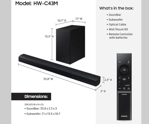 SAMSUNG 2.1Ch 210W Soundbar with Wireless Subwoofer - Black HW-C43M (Renewed)