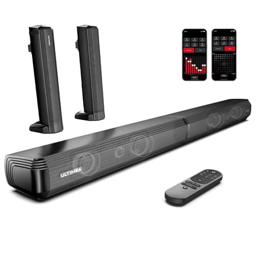 ULTIMEA 2.2ch Sound Bar for Smart TV, Peak Power 100W, 2-in-1 Detachable Sound Bar for TV, App, Bluetooth 5.3 TV Soundbar, 3 EQ Modes, BassMX Technology, HDMI-ARC/Opt/AUX, Apollo S40, 2025 Upgraded