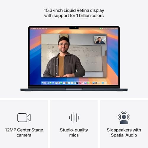 Apple 2025 MacBook Air 15-inch Laptop with M4 chip: Built for Apple Intelligence, 15.3-inch Liquid Retina Display, 24GB Unified Memory, 512GB SSD Storage, 12MP Center Stage Camera, Touch ID; Midnight