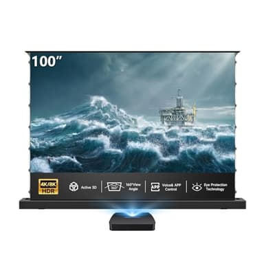 IN&VI 100" 8K HBSI PET Motorized ALR Floor Rising Projector Screen for Ultra Short Throw Projector,Movie Screen for Home Theater,Motorized Projector Screen 4K/8K Ultra HD Active