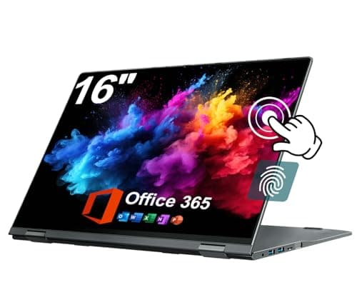 jumper Laptop 16 inch, Convertible Laptop with 1 Year Office 365, 16GB DDR4 640GB Storage, 360 Degree Rotation, Fingerprint Reader, Backlit Keyboard, Celeron N5095, 53.2WH, Type-C Full Function ﻿