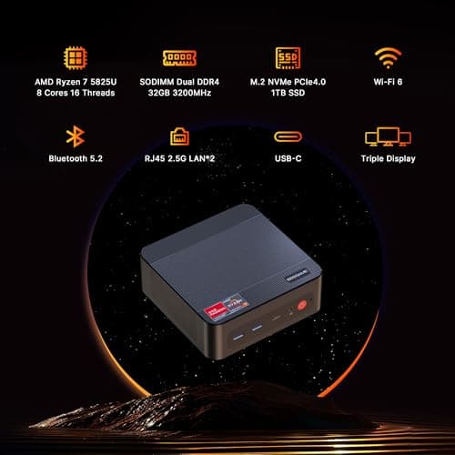 P4 Mini PC Desktop Computers, AMD Ryzen 7 5825U (up to 4.5GHz), 32GB DDR4, 1TB PCIe SSD, Dual LAN 2.5G & Wi-Fi 6E & BT5.2, 4K Triple Display, Compact Silent PC for Gaming, Office, Design